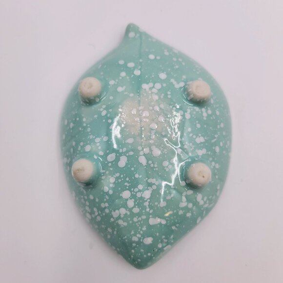 Japanese Teal Leaf Saucer Sauce Trinket Dish Floral Speckled Dipping Candy Foot - Picture 5 of 9